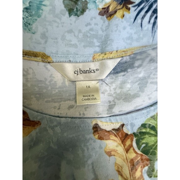 Cj Banks Floral Blouse Short Sleeves Blue Yellow Multicolor Size 1X - Picture 6 of 6